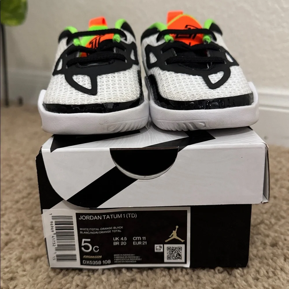 Jordan Tatum 1 Toddler Shoes 5C • White/Black/Neon • DX5958-108 - Picture 3 of 8